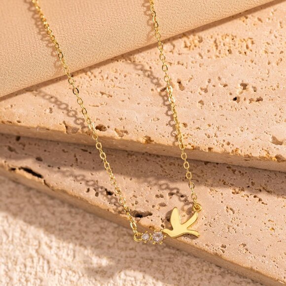 Gold Bird Pendant Necklace with Crystal for Women Minimalist Dainty Jewelry Gift - Picture 5 of 8